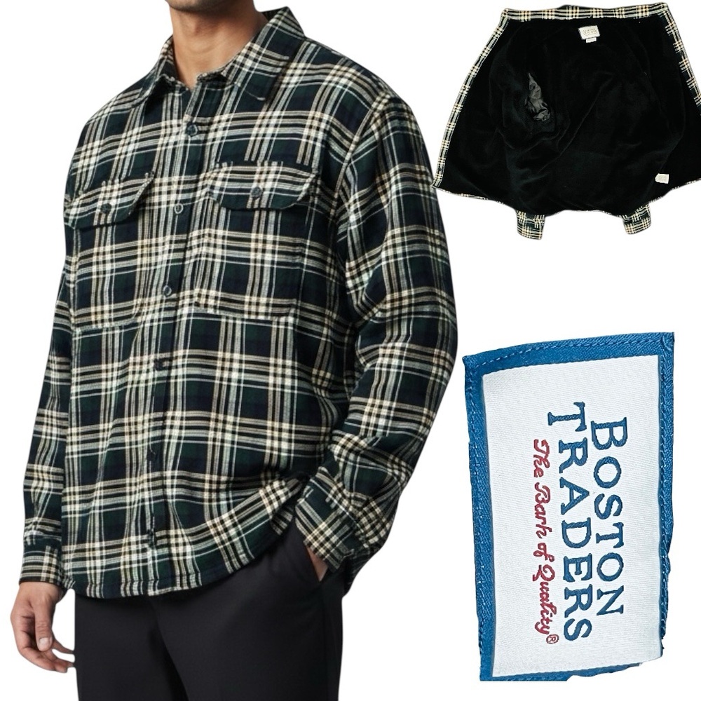 Boston Traders Shacket Men’s Sz XL Black Plaid Flannel Shirt Jacket Sherpa Lined